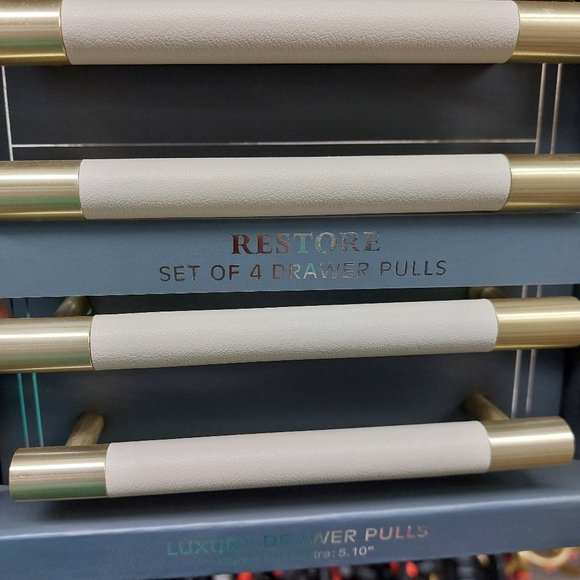 Mint Accents Gold Beige Leather Luxury Drawer Pulls Restore Set Of